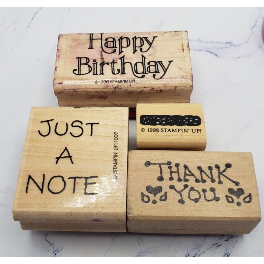 Stampin Up Lot of 4 Words and Sayings Wood Mounted Rubber Stamps